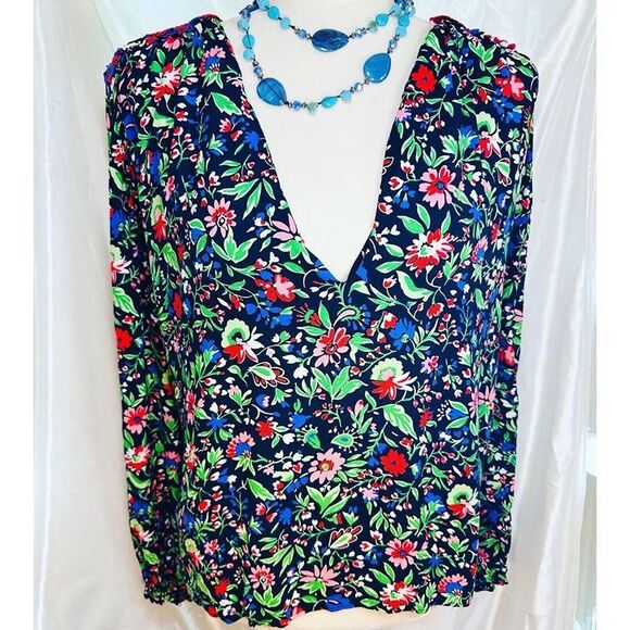 ZARA SZ M Patchwork Floral Flowy :Light Long Sleeve Blouse TOP Boho Coquette - Picture 8 of 13